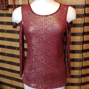 Cocomo Cold Shoulder Shiny Red/Gold Long Sleeve L